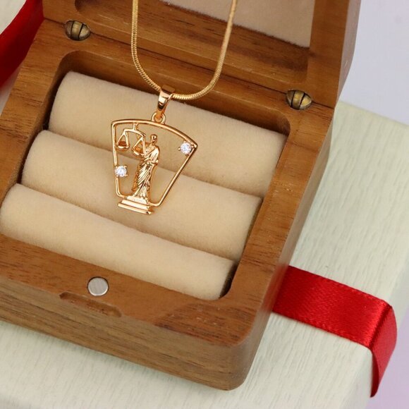 "Lady Justice Rose Gold Pendant with Crystal Accents, XPPT1588 - Picture 8 of 13